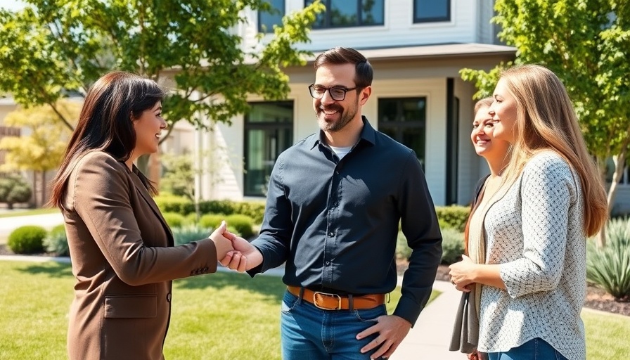 Real estate agent with couple in front of home, Selling Your House for Job Relocation.