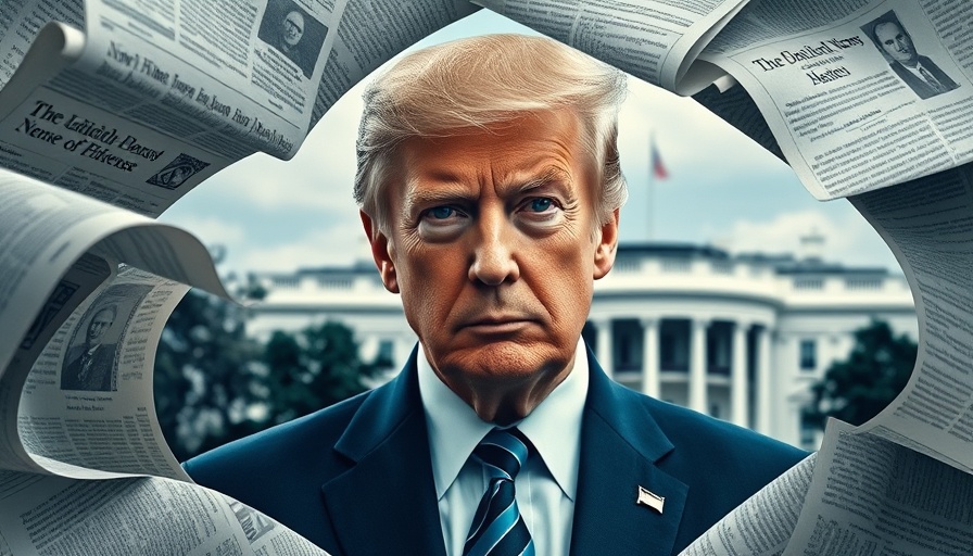 Collage style image highlighting lawsuit theme with Trump and White House backdrop.