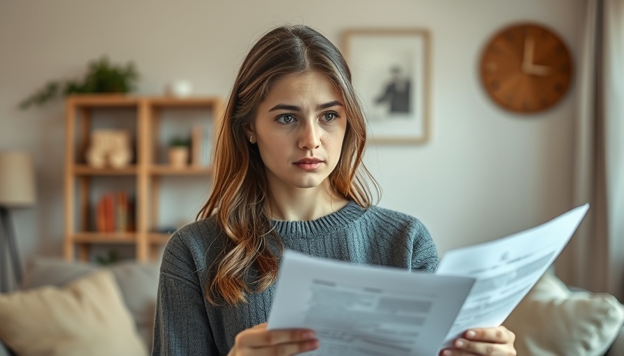 Worried woman pondering mortgage increase at home.