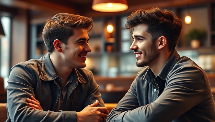 Young men discussing innovative investing at a cozy cafe.
