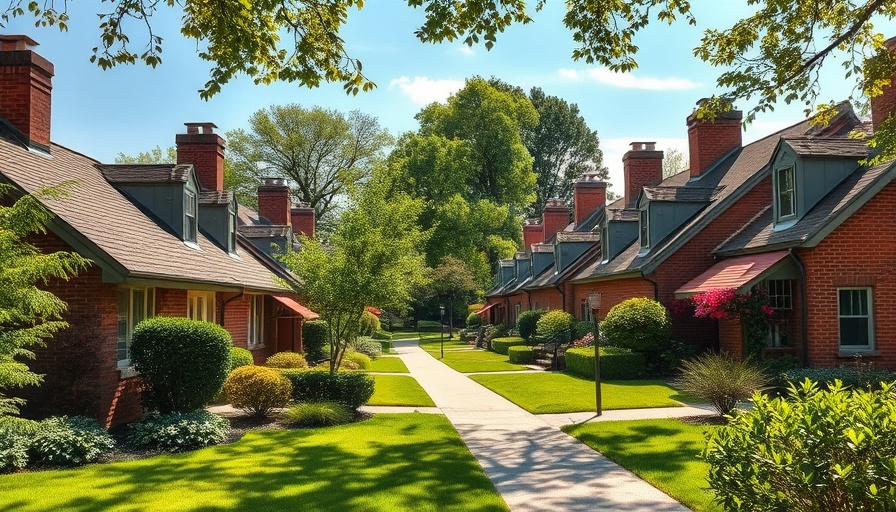 Charming suburb with houses and lawns highlighting housing inventory.