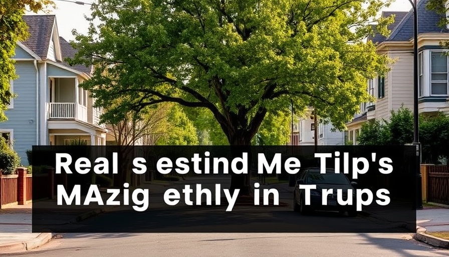 Text overlay on a neighborhood street scene with real estate video ideas.