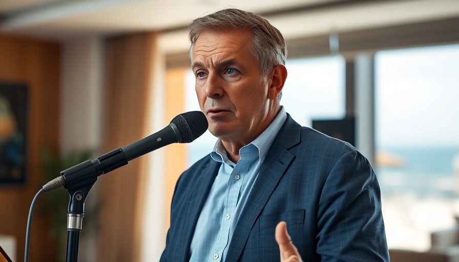 Middle-aged man discussing privacy while speaking into a microphone.