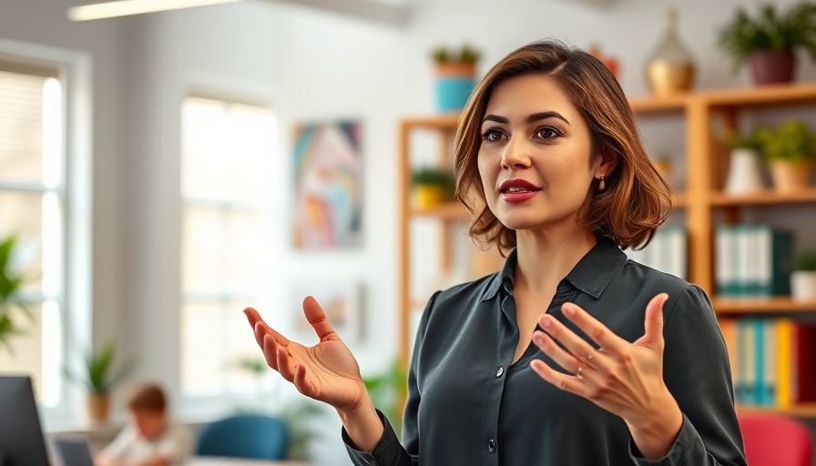 Female presenter in a colorful office discussing LinkedIn newsletters for realtors.