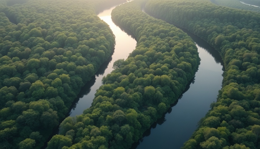 Successful Marketing Blitz for Real Estate; aerial view with river and forest.