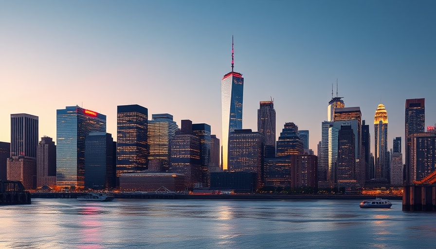 Brown Harris Stevens vibrant NYC skyline at twilight.