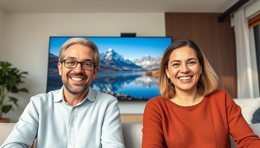 Smiling individuals on video call with scenic mountain background discussing land-home packages real estate.