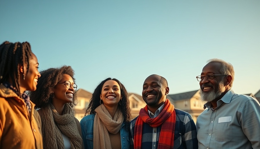 Smiling individuals discussing financial freedom in housing setting.