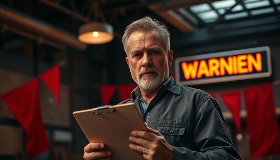 Cautious man in front of warning sign, highlighting debt risks.
