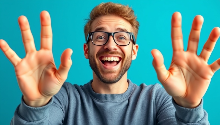 Turn Followers Into Loyal Fans, smiling person with foam fingers, vibrant background.