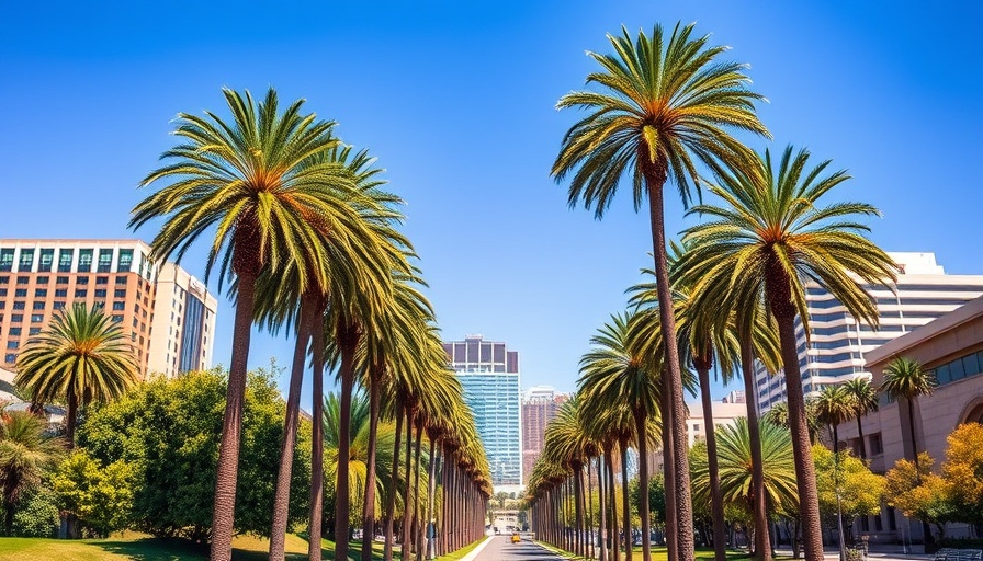 San Diego housing market view with palm trees and park under blue sky.