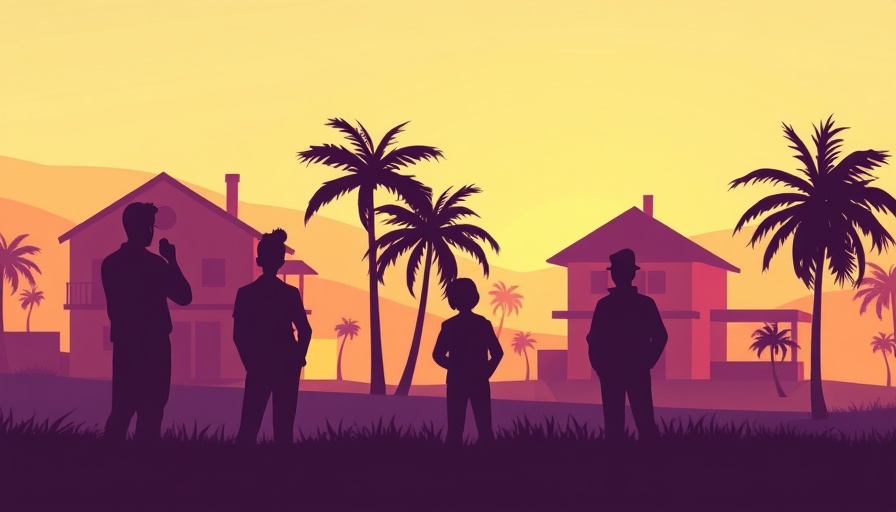 Stylized scene of people viewing real estate in Florida