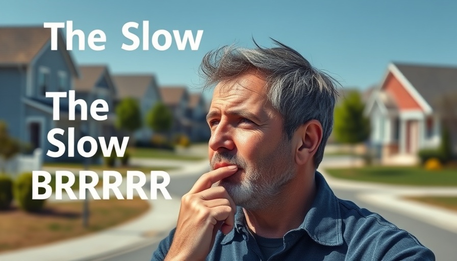 Contemplative man analyzing housing market with suburban homes, Slow Burr Method.