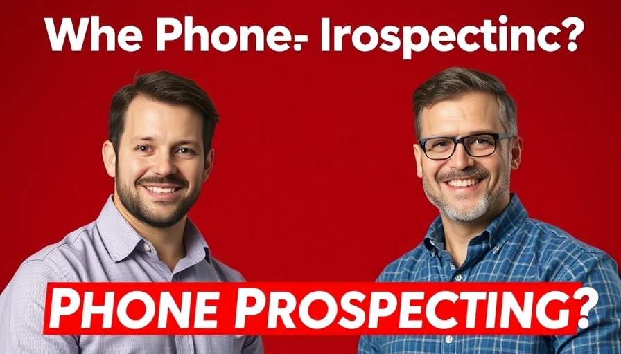 Is Phone Prospecting Dead banner with two men, bold design.
