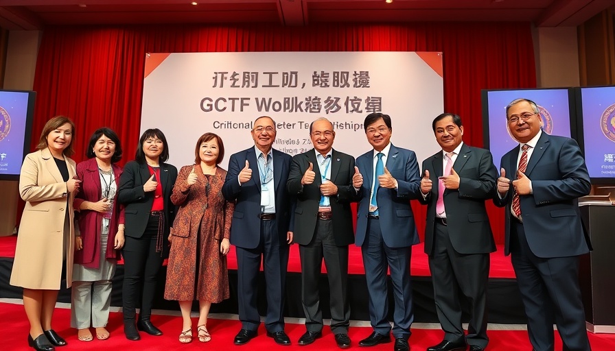 Global Cooperation and Training Framework GCTF workshop attendees giving thumbs-up on stage.