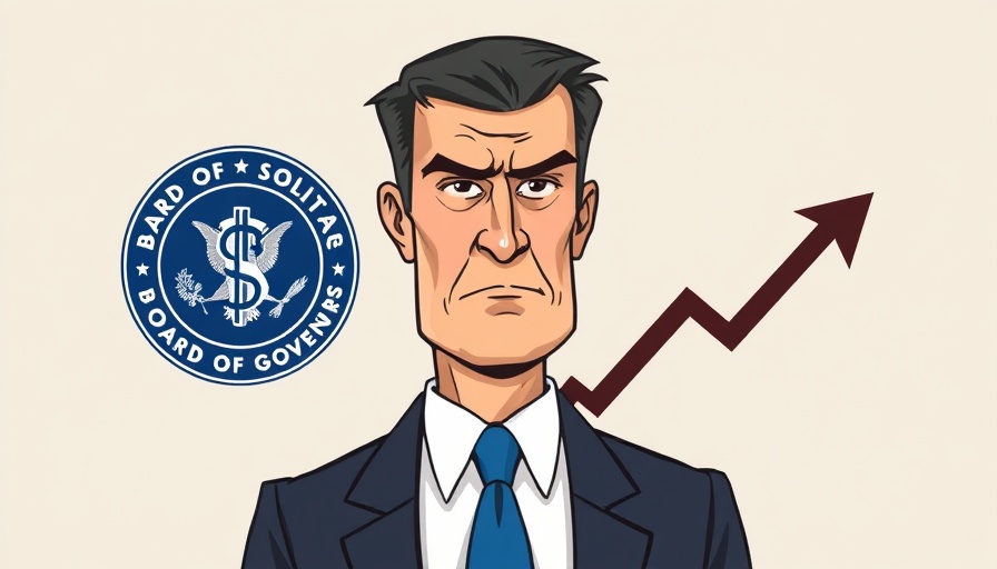 Fed rate cuts and mortgage rates illustrated with a serious man, dollar sign, and arrow.