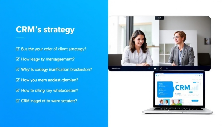 Professionals discuss CRM strategies in a presentation slide.