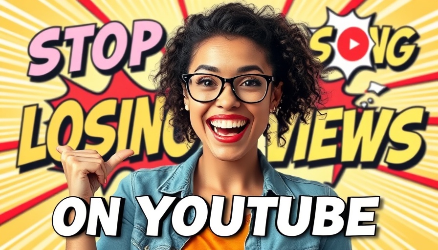Cheerful woman with 'Stop Losing Views on YouTube' text, vibrant background, engagement tips.