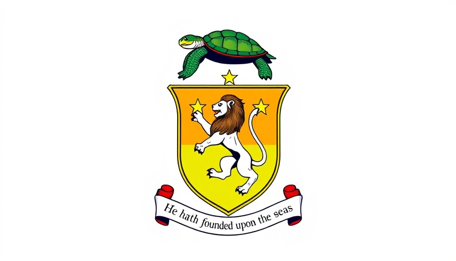 Cayman Islands coat of arms with turtle, stars, and lion.