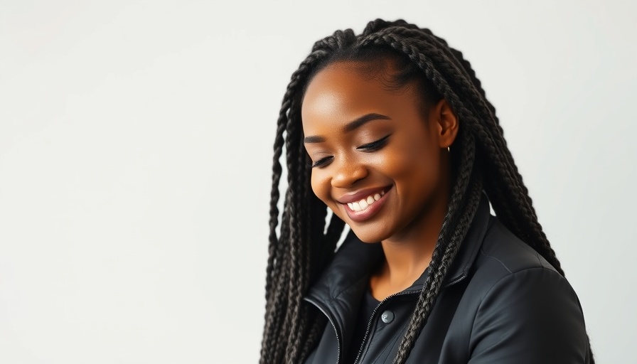 Lady Da Flame reggae music artist in a black jacket, smiling.