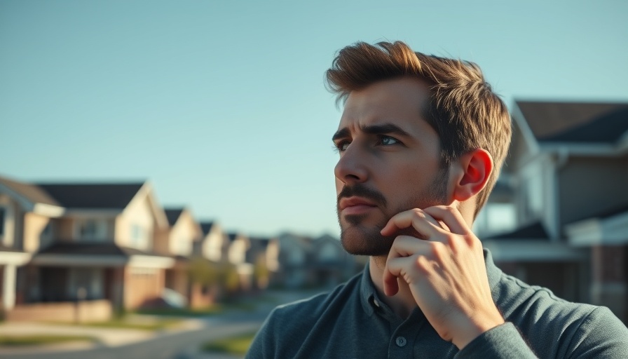 Man considers Fed rate cuts and mortgage rates in suburban setting.