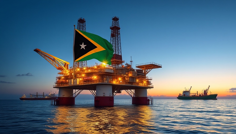 Hammerhead Oil Project Guyana, illuminated offshore platform at dusk