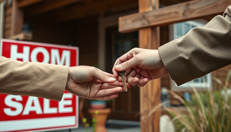 Hands exchanging keys near 'Home for Sale' sign, flat fee MLS listing.