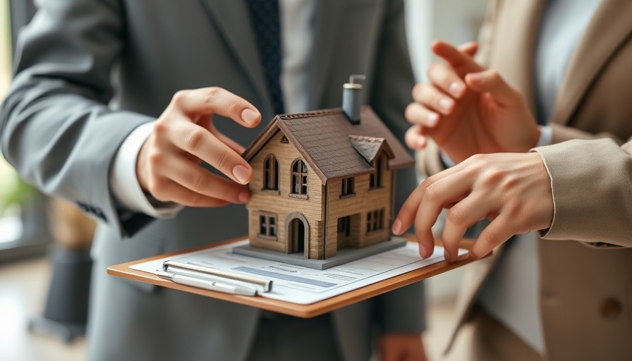 Real estate discussion with house model and clipboard, affordability-first search focus.