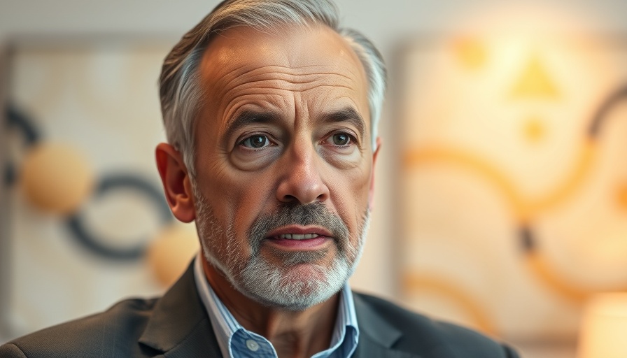 Middle-aged man discusses crypto taxes, indoor office setting.