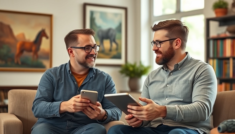 Two men engaged in a casual conversation about AI in real estate investing, featuring cozy indoor decor.