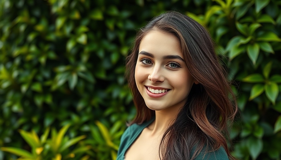 Confident young woman smiling in a garden.