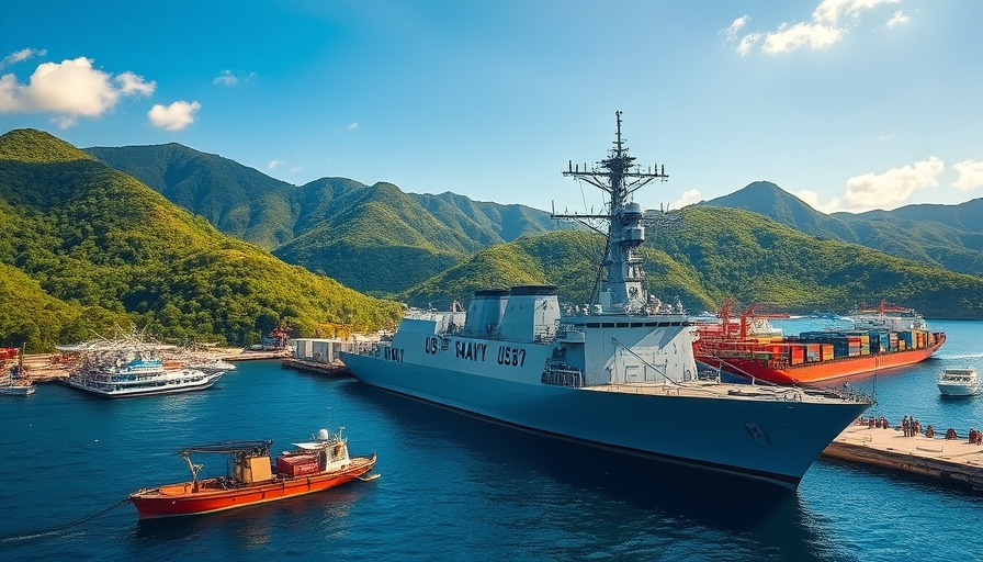 US Naval presence in the Caribbean captured at a vibrant port.