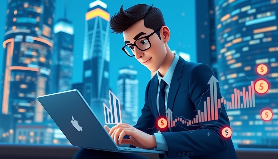 Businessman analyzing real estate data with futuristic technology.