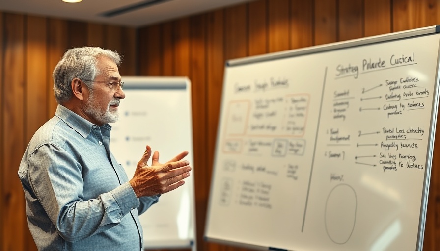 Man discussing self rental strategy at a whiteboard presentation.