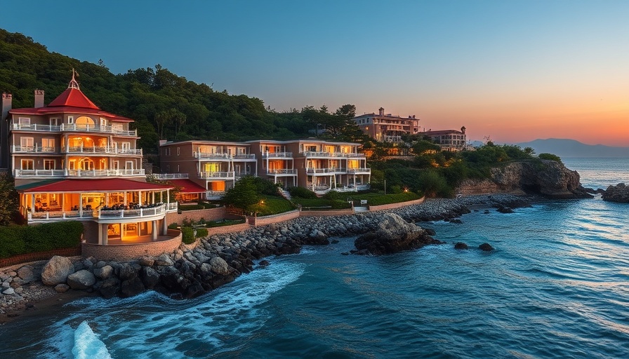 Seaside resort at twilight for Sandals Resorts discounts.