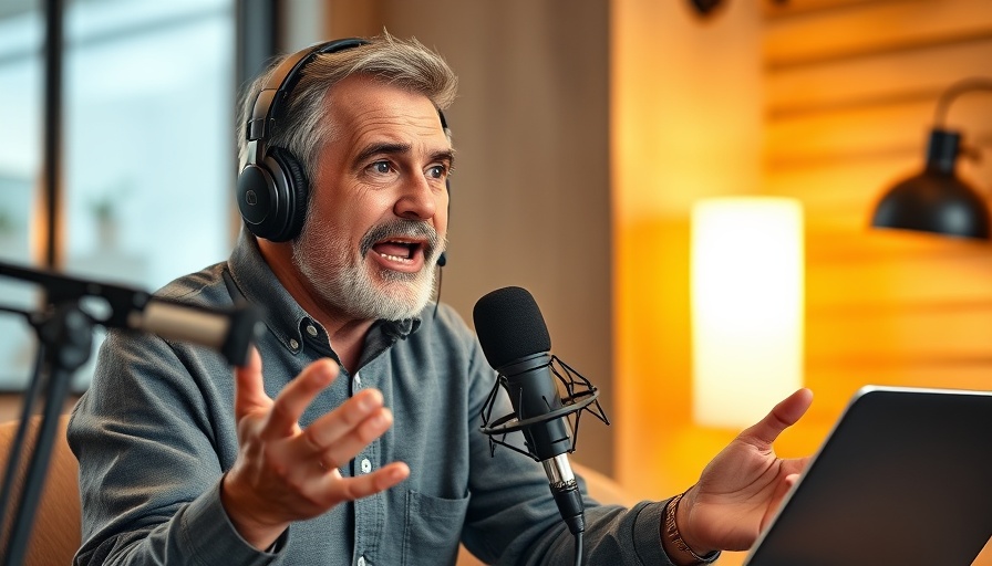 Middle-aged man discussing estate planning in a podcast studio.