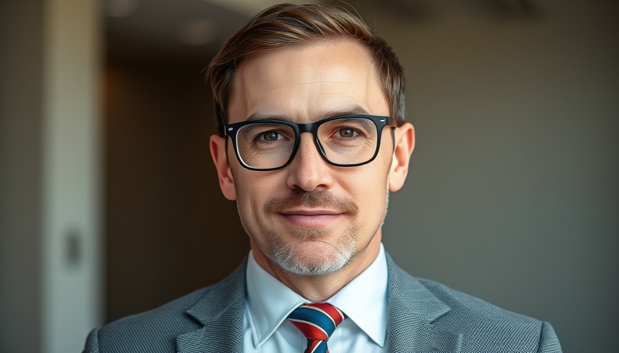 Professional man in suit with glasses posing indoors.