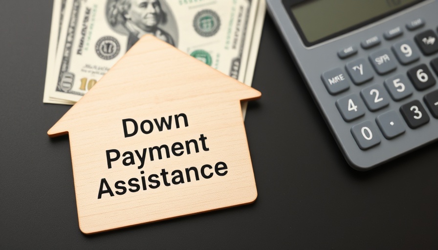 Wooden house with 'Down Payment Assistance' text next to calculator and money.