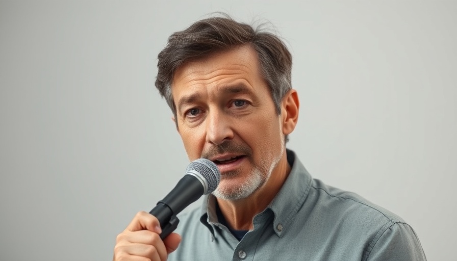 Middle-aged man discusses business continuation in soft-lit studio.