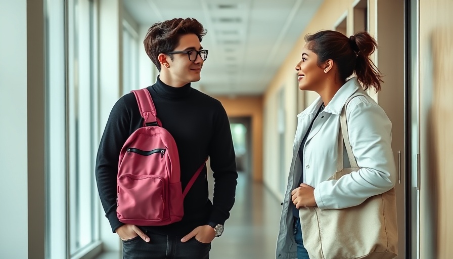 Engaged young adults discussing in a hallway, driving change through meaningful dialogue.