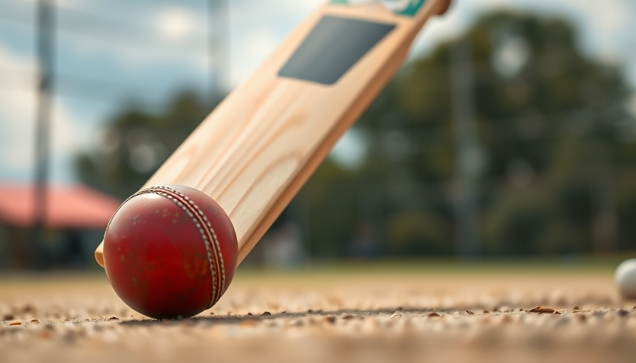 Close-up shot of cricket bat and ball in action, symbolizing India's dominance against West Indies.