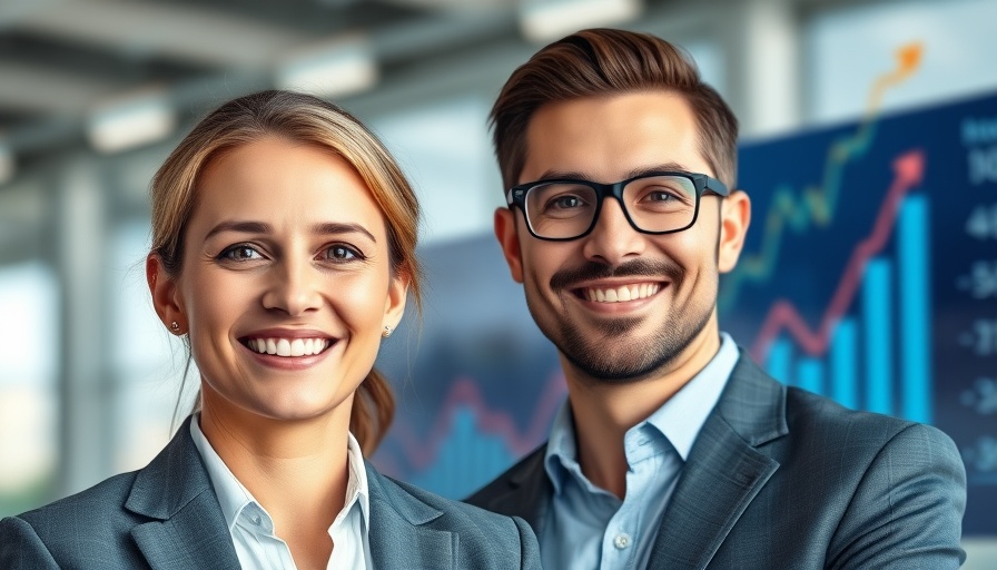 Professional business portraits with financial graph background highlighting agent compensation models.