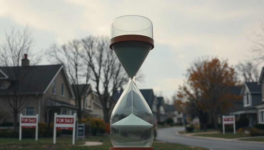 Surreal scene of Mississippi housing market slow trends with large hourglass.