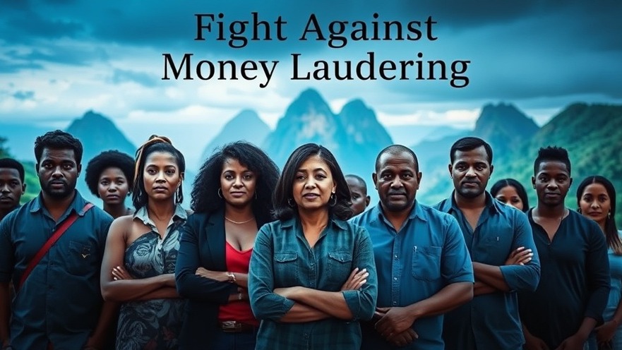 Diverse individuals united against financial crimes in vibrant Saint Lucia.
