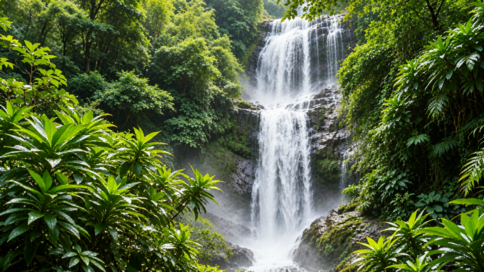 Lush green landscape behind online shop banner.