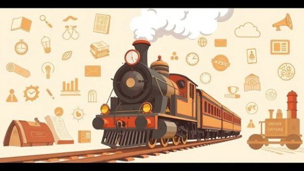 Stylized vintage train with research icons, representing AI citations.