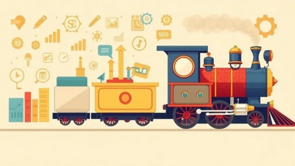 Whimsical SEO-themed cartoon train at MozCon London 2026