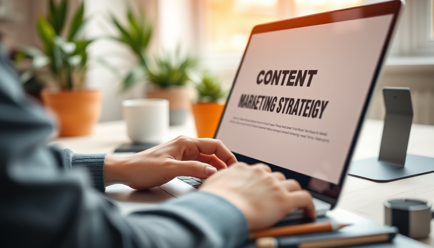 Content marketing strategies on laptop in office setting