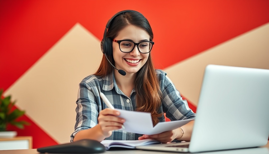 Cheerful woman using a laptop, relevant to best CRMs for utilities 2025.