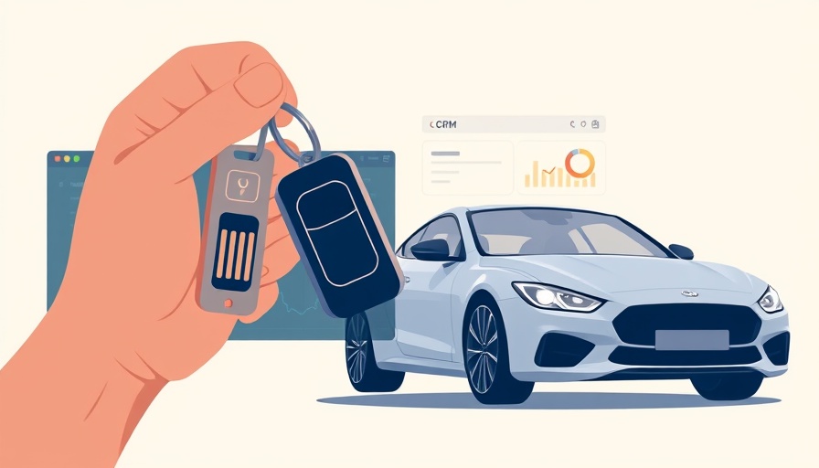 Graphic illustrating best CRMs for automotive businesses with keys and charts.